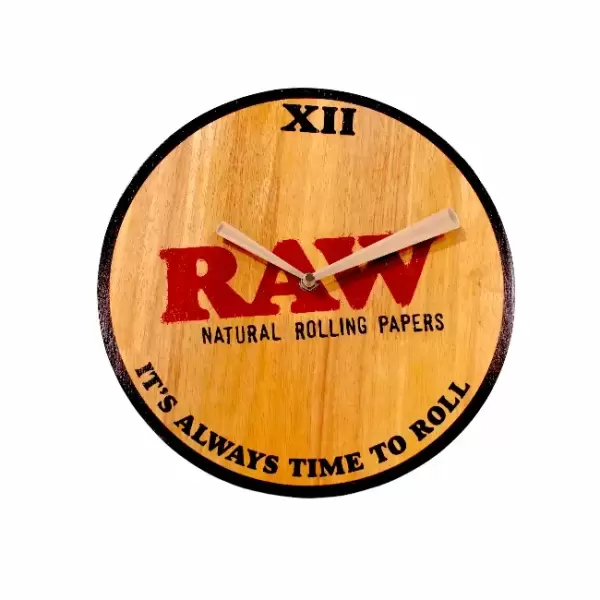 RAW - NOVELTY - WOODEN WALL CLOCK - 1CT - IT'S ALWAYS TIME TO ROLL